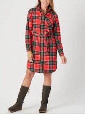 Duluth Trading Womens Free Swinging Flannel shirt dress Red Black Buffalo Check